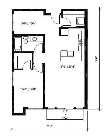 A black and white image of a floor plan with dimensions.